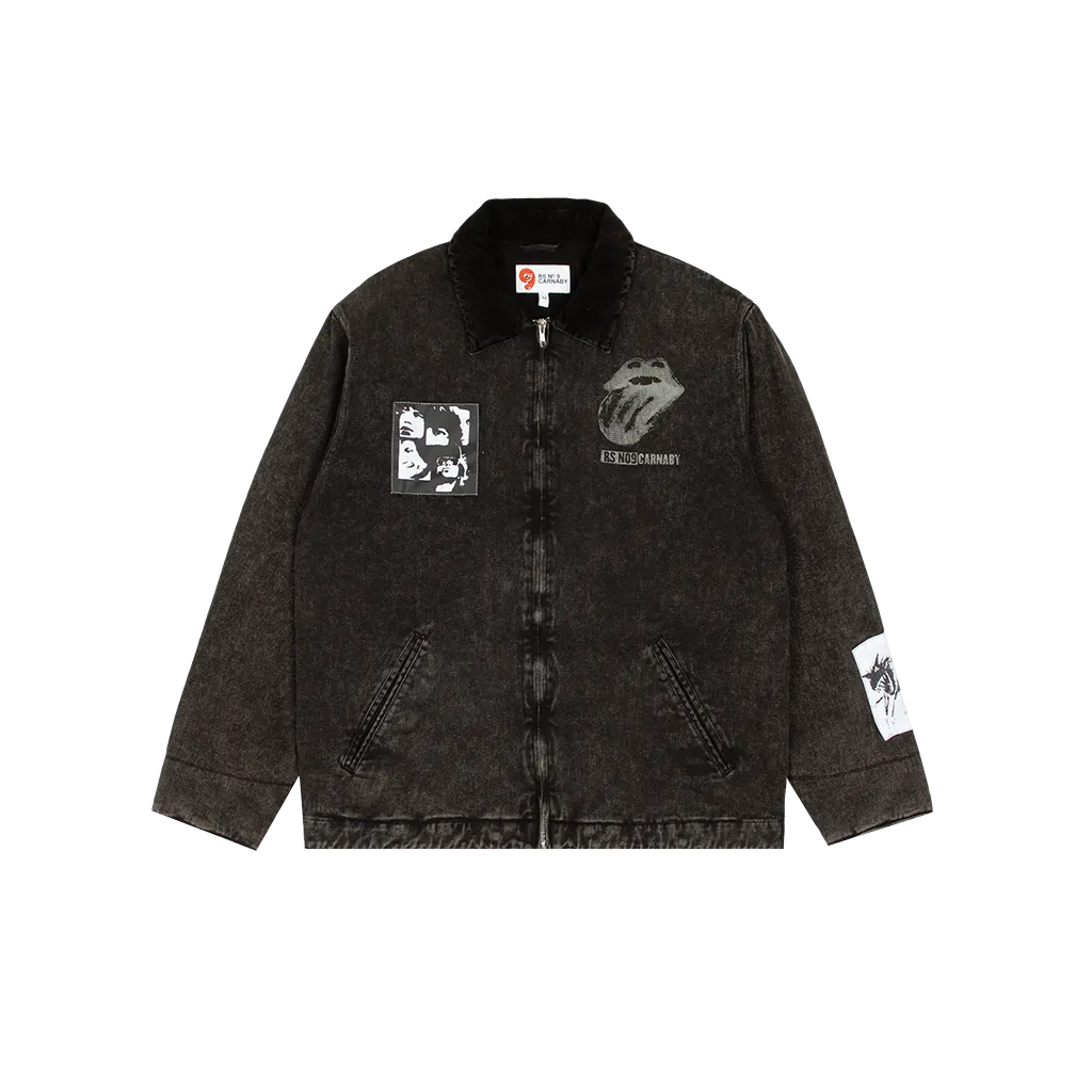 Washed Denim Charcoal Patch Work Jacket