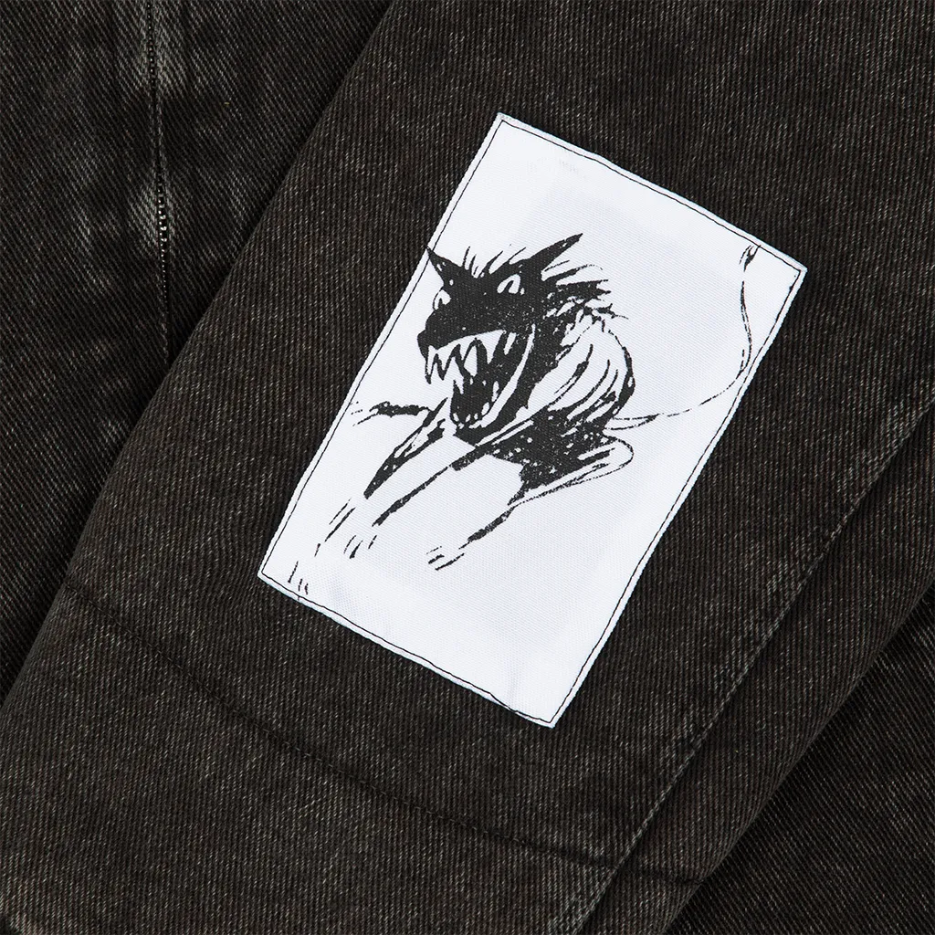 Washed Denim Charcoal Patch Work Jacket