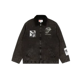Washed Denim Charcoal Patch Work Jacket