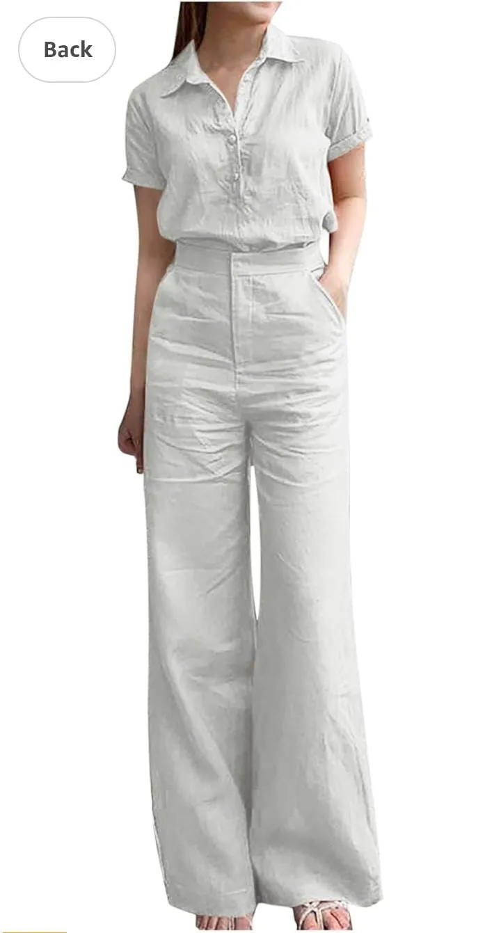 Women Summer Wide Leg Pants Short Sleeve Lounge Sets    000993007